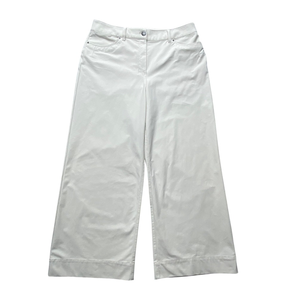 Lululemon Cropped Pants Womens 31 Beige Wide Leg 5 Pocket Zip Summer Casual